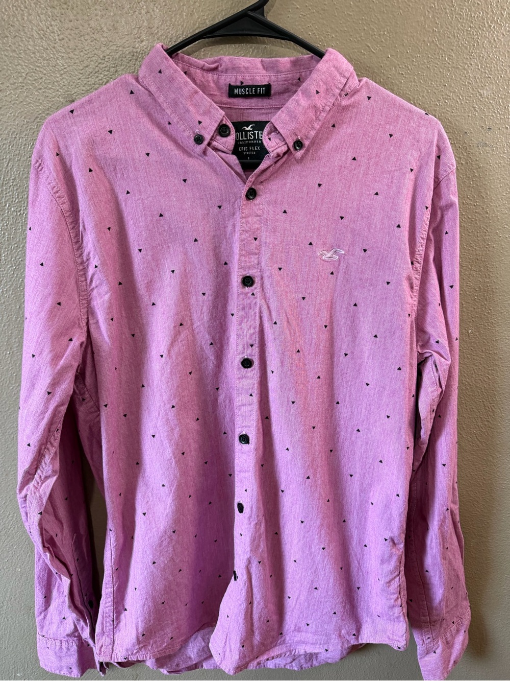 Hollister Men's Pink Button-Down with Micro Triangle Print